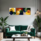 Abstrakte Geometrische Kunst Triptychon Mit Ueberlappenden Kreisen Und Formen