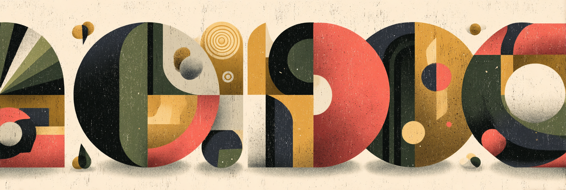 Abstrakte Grafik Design Geometrische Formen Farben Rot Gruen Gelb Schwarz Texturiert | Mid Century Modern | Einrichtungsstile
