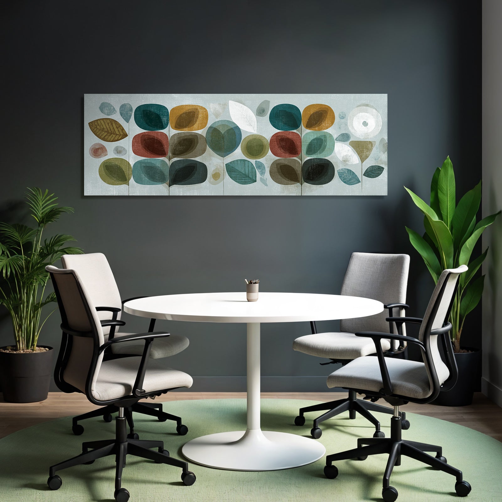 Abstrakte Illustration Mit Blaettern Und Formen Farben Auf Hellem Hintergrund