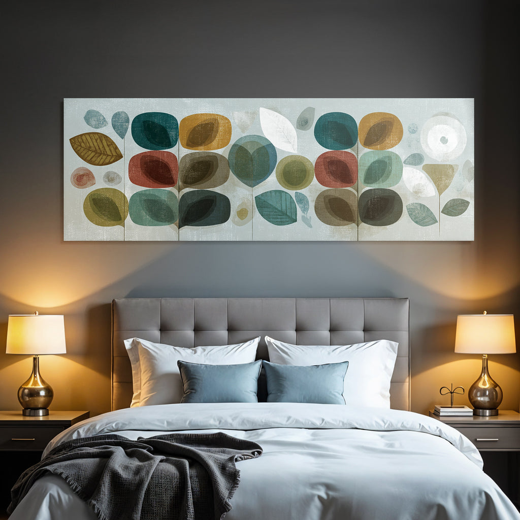 Abstrakte Illustration Mit Blaettern Und Formen Farben Auf Hellem Hintergrund