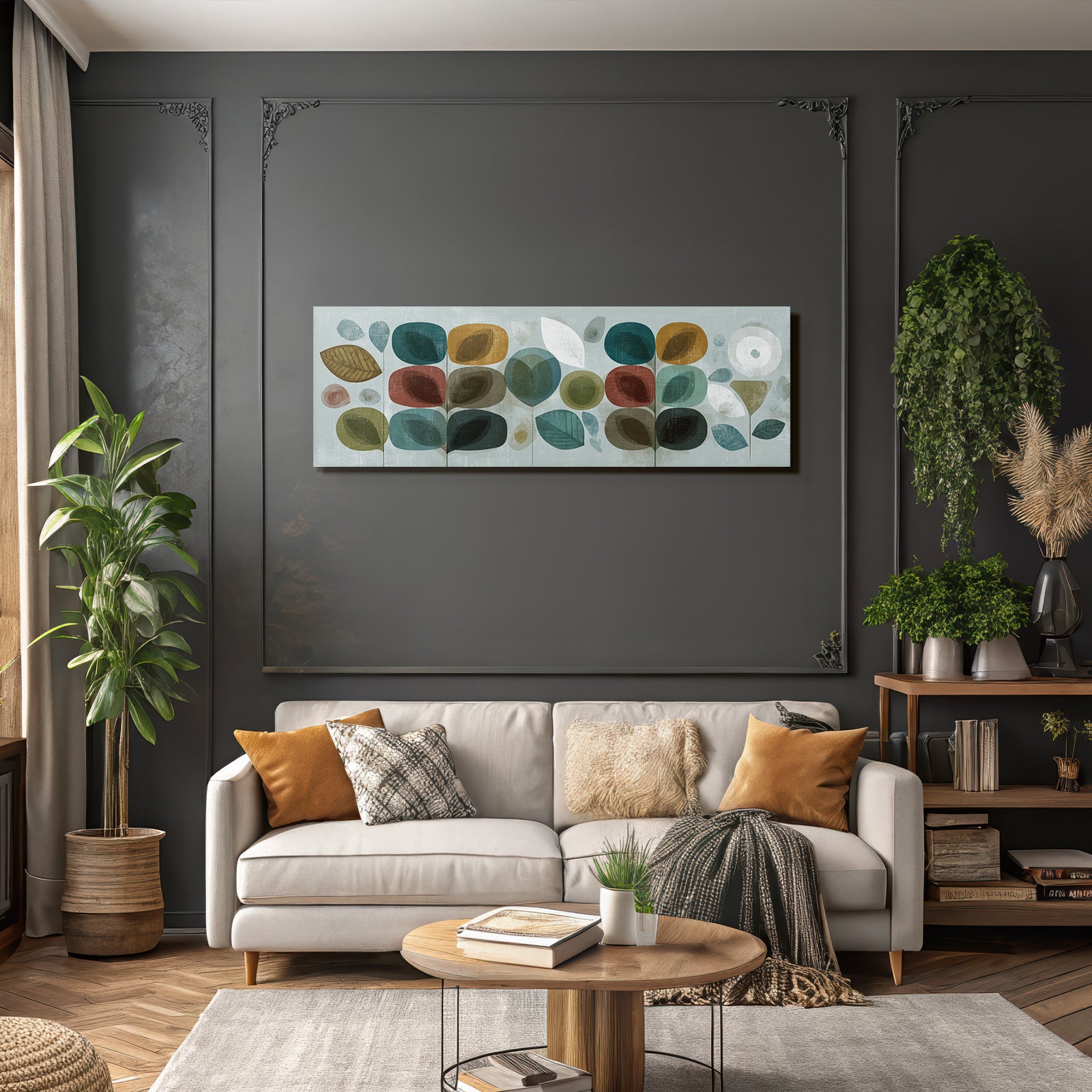 Abstrakte Illustration Mit Blaettern Und Formen Farben Auf Hellem Hintergrund