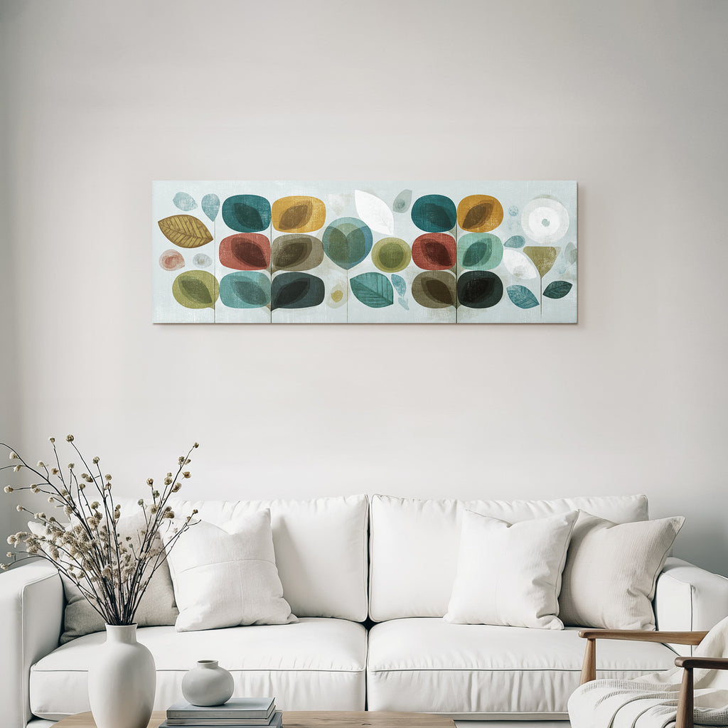 Abstrakte Illustration Mit Blaettern Und Formen Farben Auf Hellem Hintergrund
