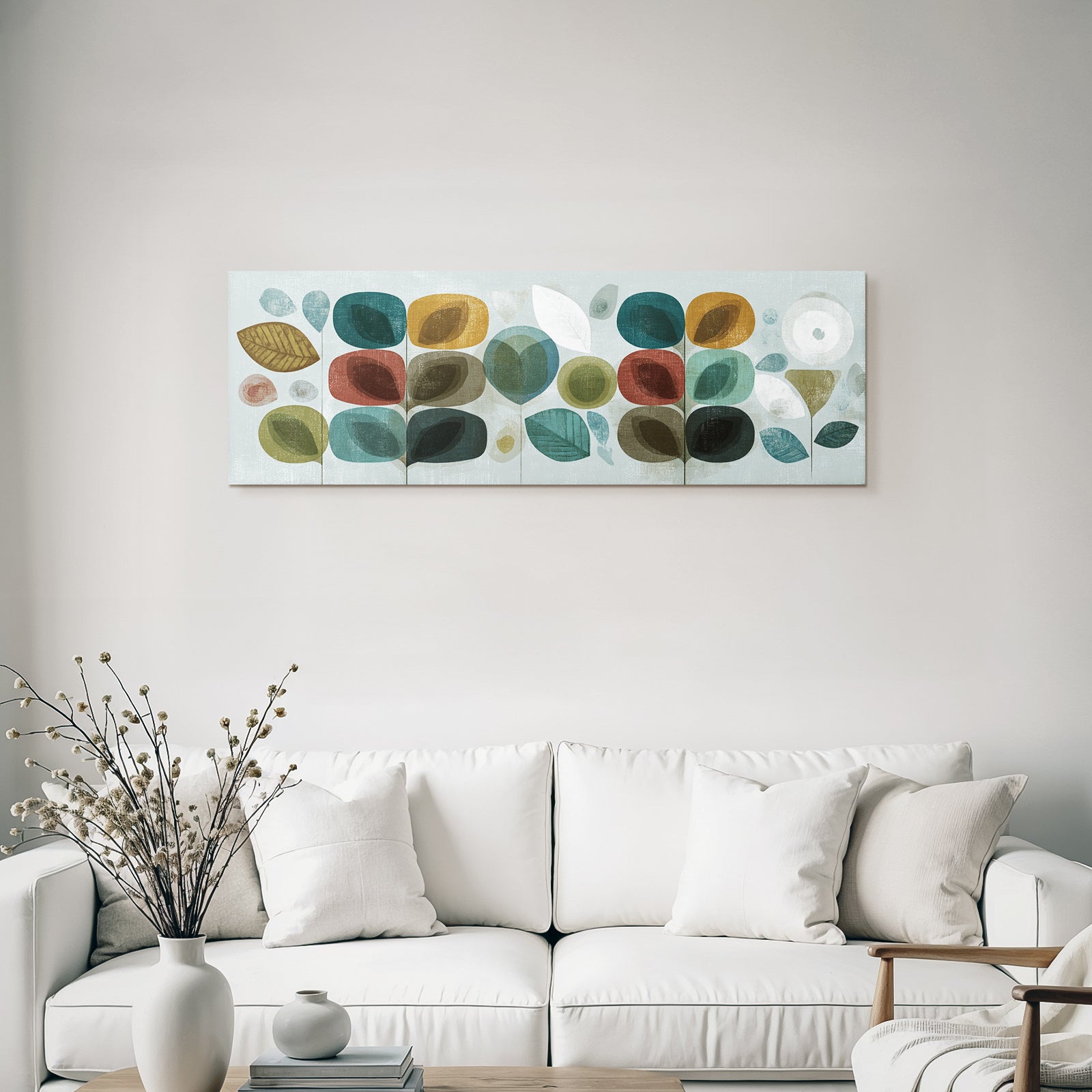 Abstrakte Illustration Mit Blaettern Und Formen Farben Auf Hellem Hintergrund