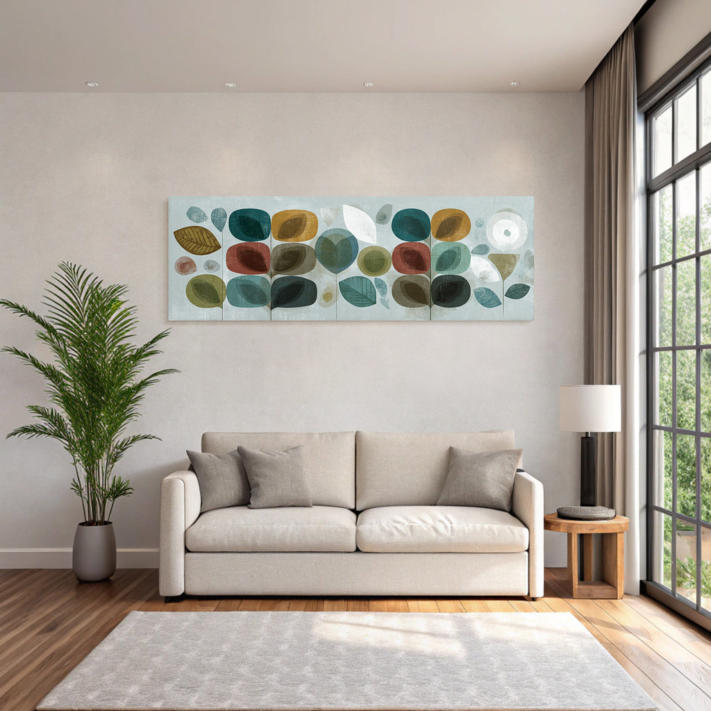 Abstrakte Illustration Mit Blaettern Und Formen Farben Auf Hellem Hintergrund