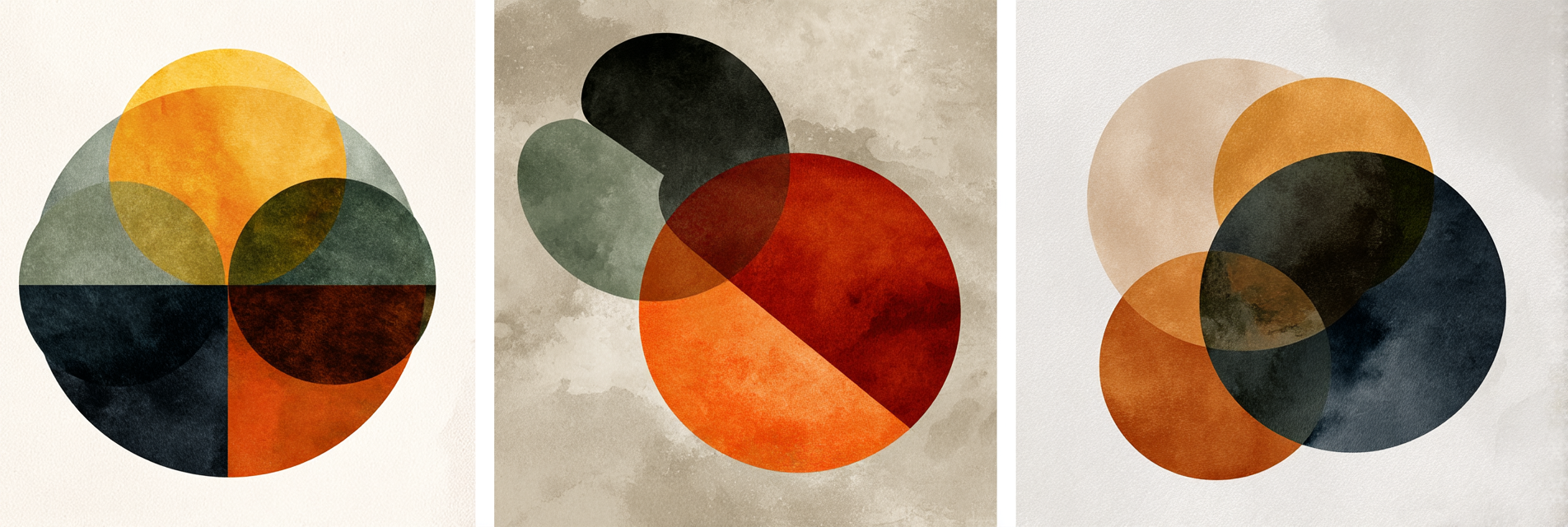 Abstrakte Kompositionen Ueberlappende Kreise Aquarelltexturen | Mid Century Modern | Einrichtungsstile