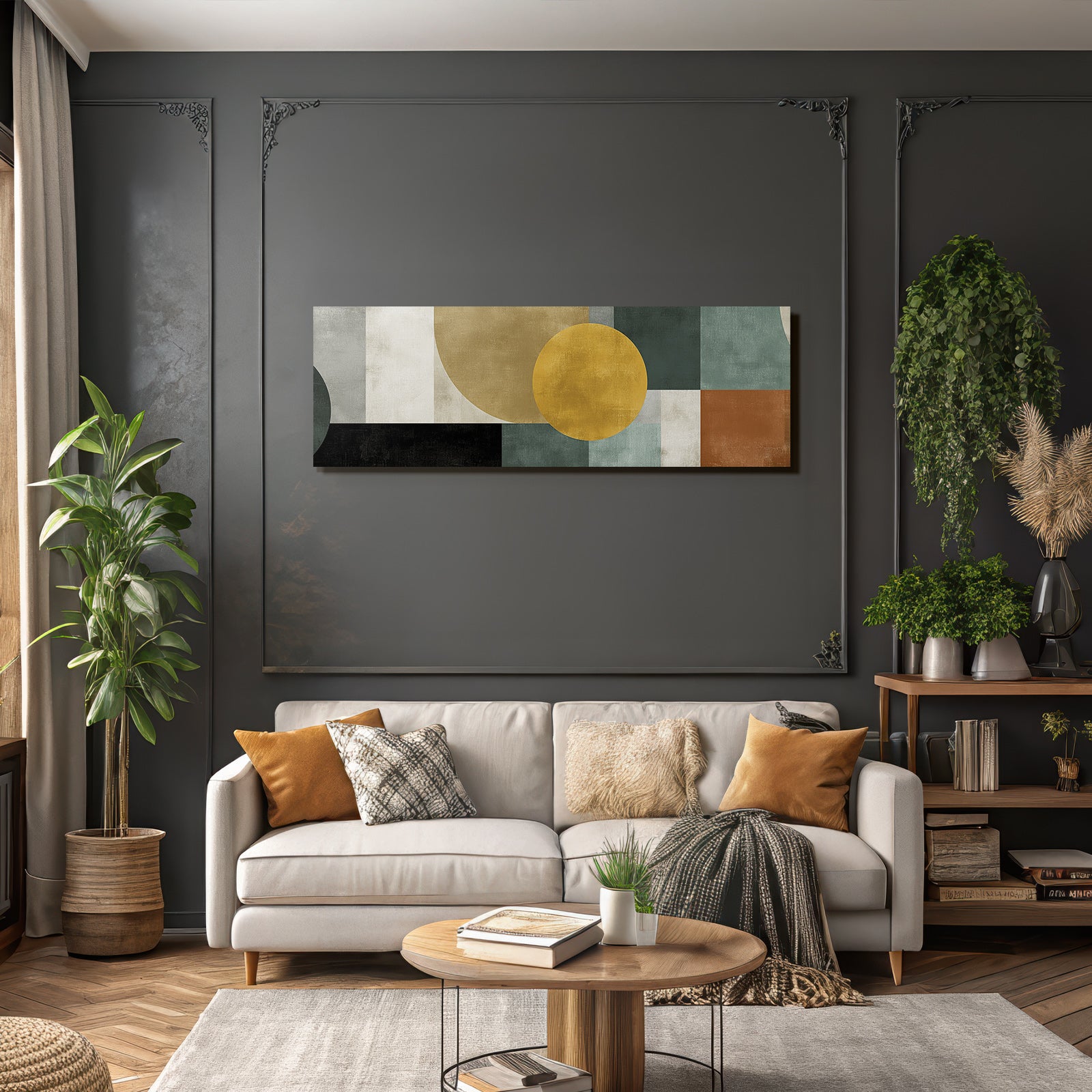 Abstrakte Kunst Geometrische Formen Farben Schwarz Gruen Beige Gold Braun