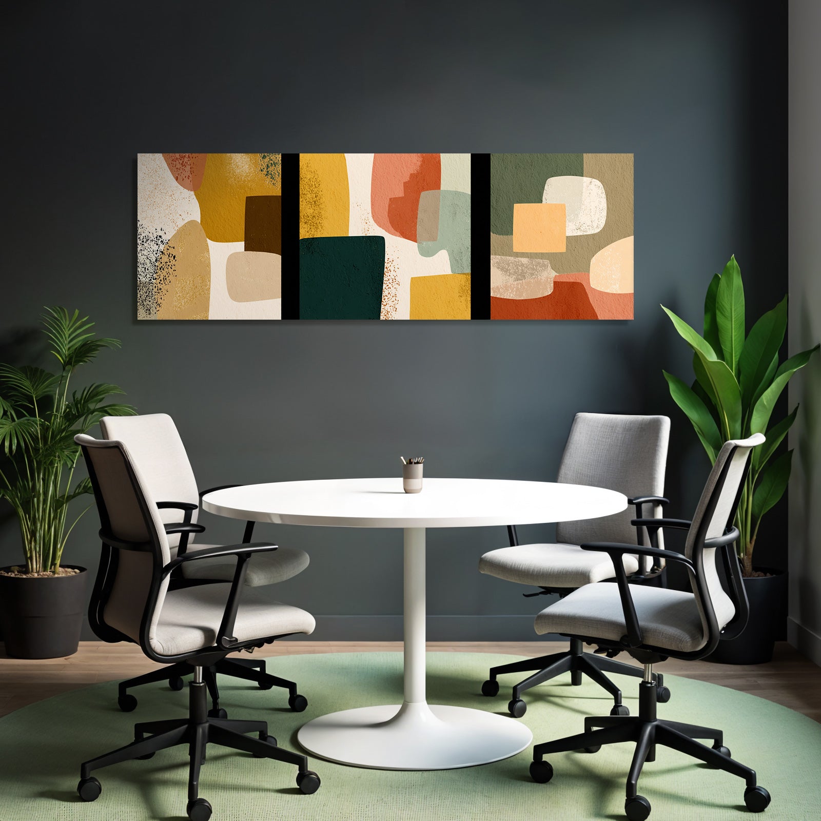 Abstrakte Kunst Mit Farbigen Formen Triptychon Warme Erdtoene Texturen