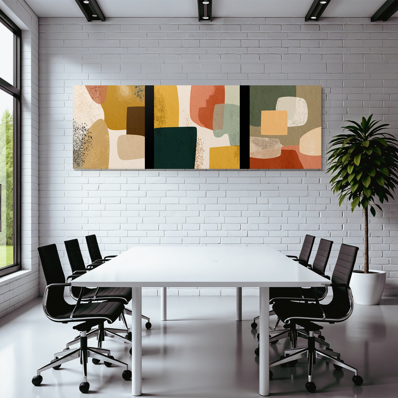 Abstrakte Kunst Mit Farbigen Formen Triptychon Warme Erdtoene Texturen