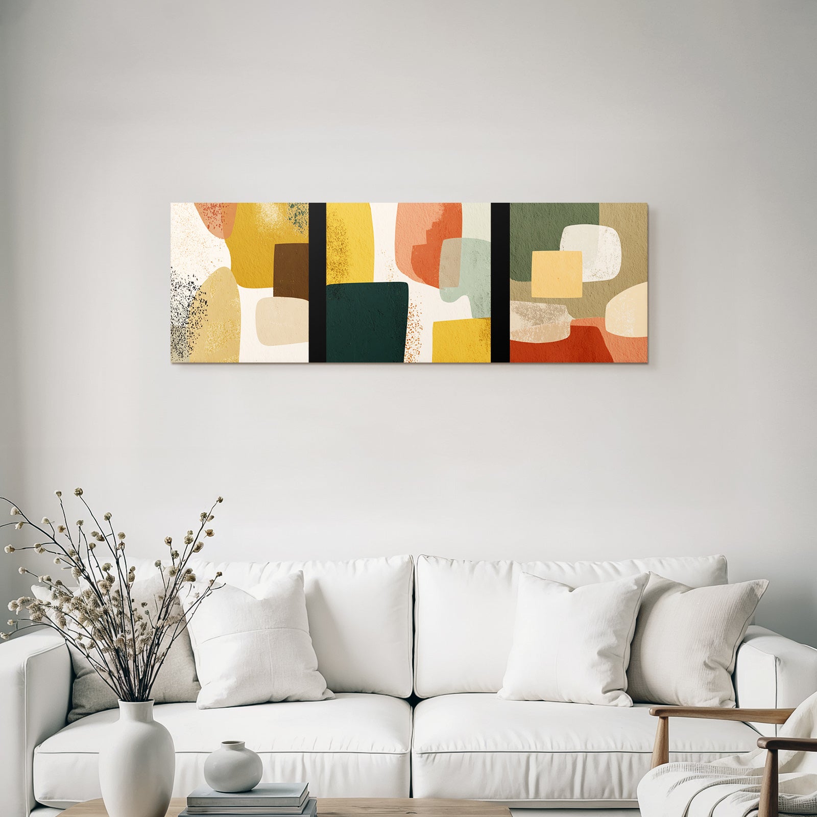 Abstrakte Kunst Mit Farbigen Formen Triptychon Warme Erdtoene Texturen