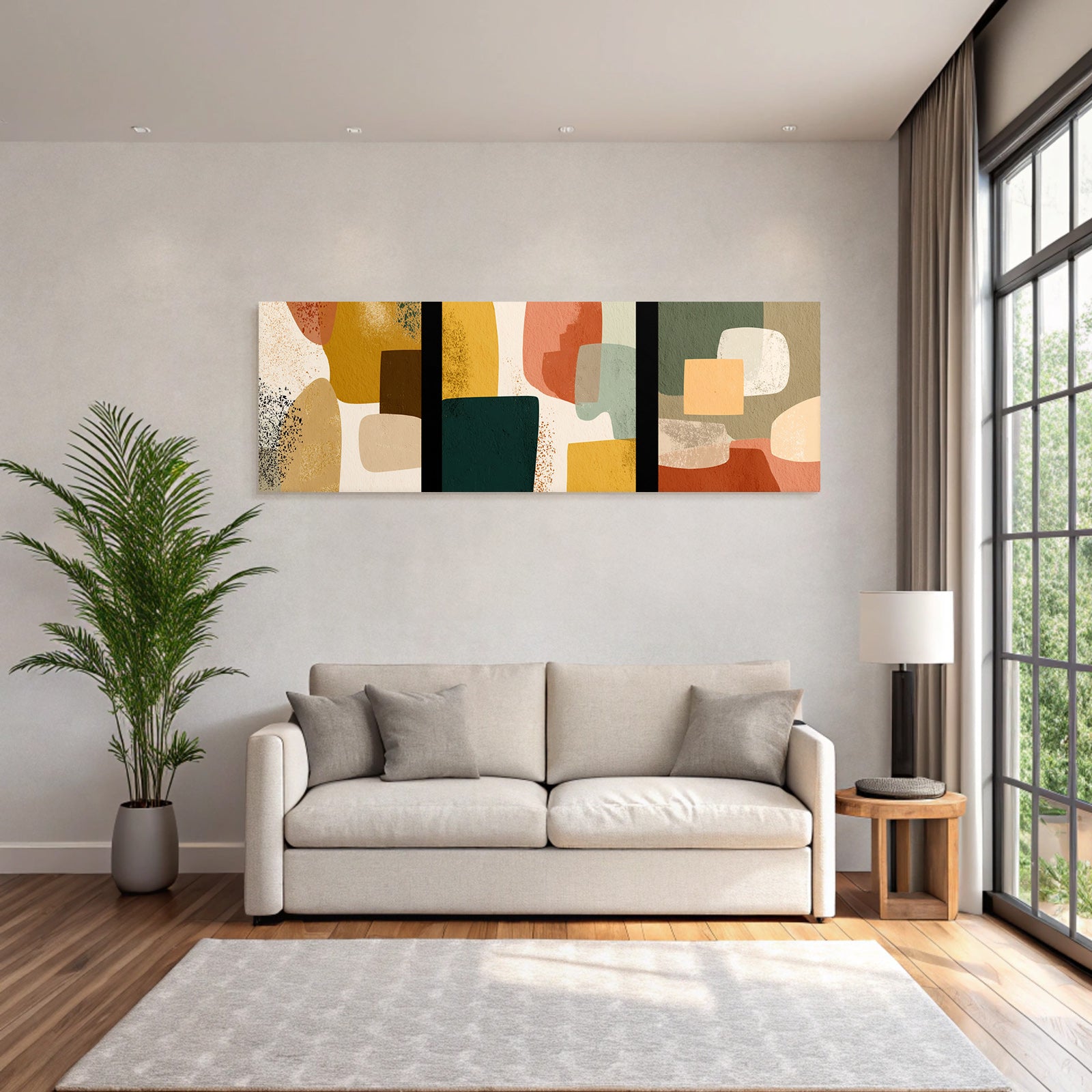 Abstrakte Kunst Mit Farbigen Formen Triptychon Warme Erdtoene Texturen