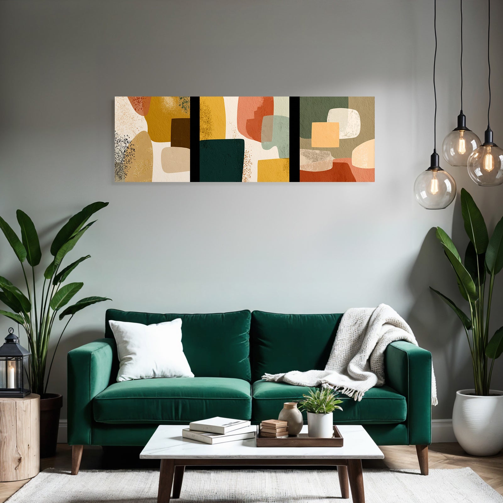 Abstrakte Kunst Mit Farbigen Formen Triptychon Warme Erdtoene Texturen