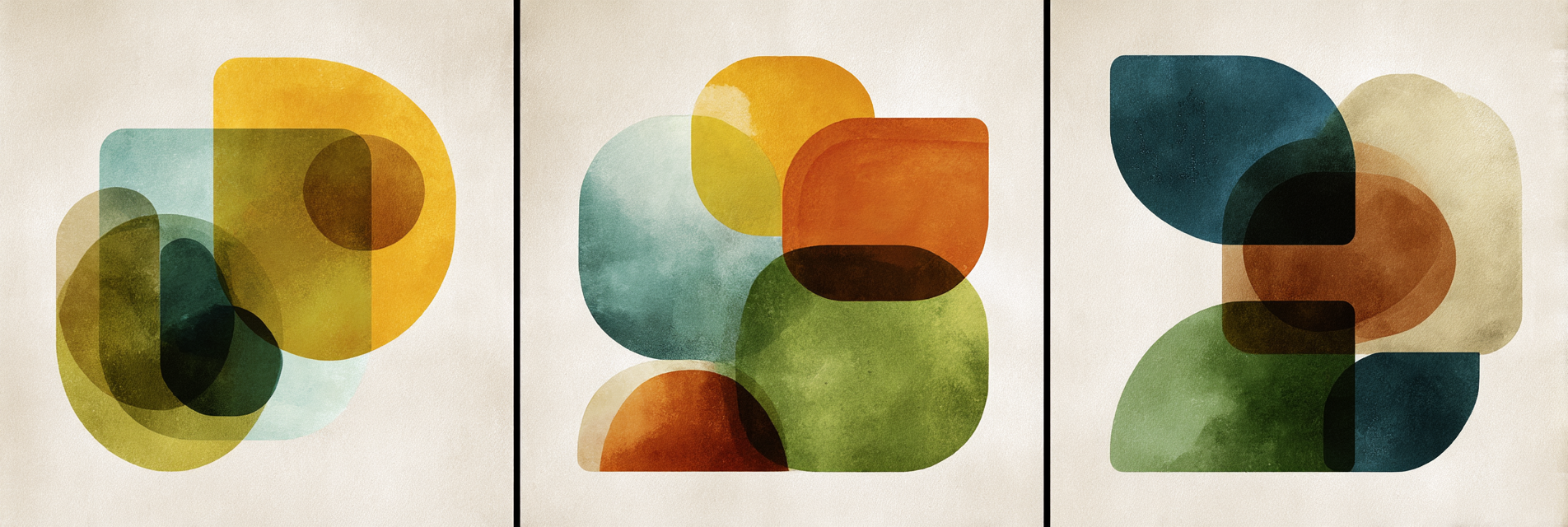 Abstrakte Kunst Ueberlagernde Geometrische Formen Harmonische Farben Und Kurven | Mid Century Modern | Einrichtungsstile