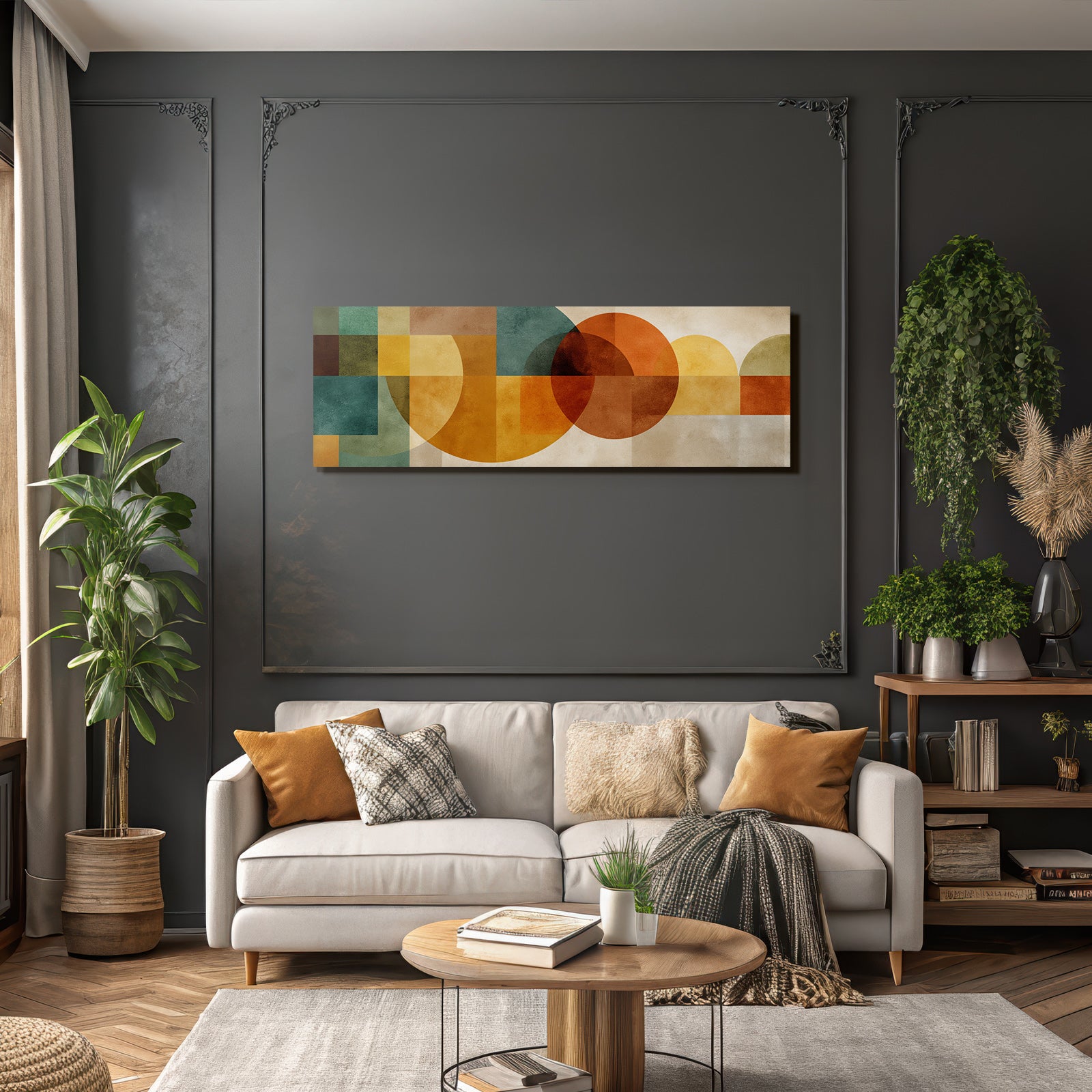 Abstraktes Design Geometrische Formen Orange Gelb Gruen Braun