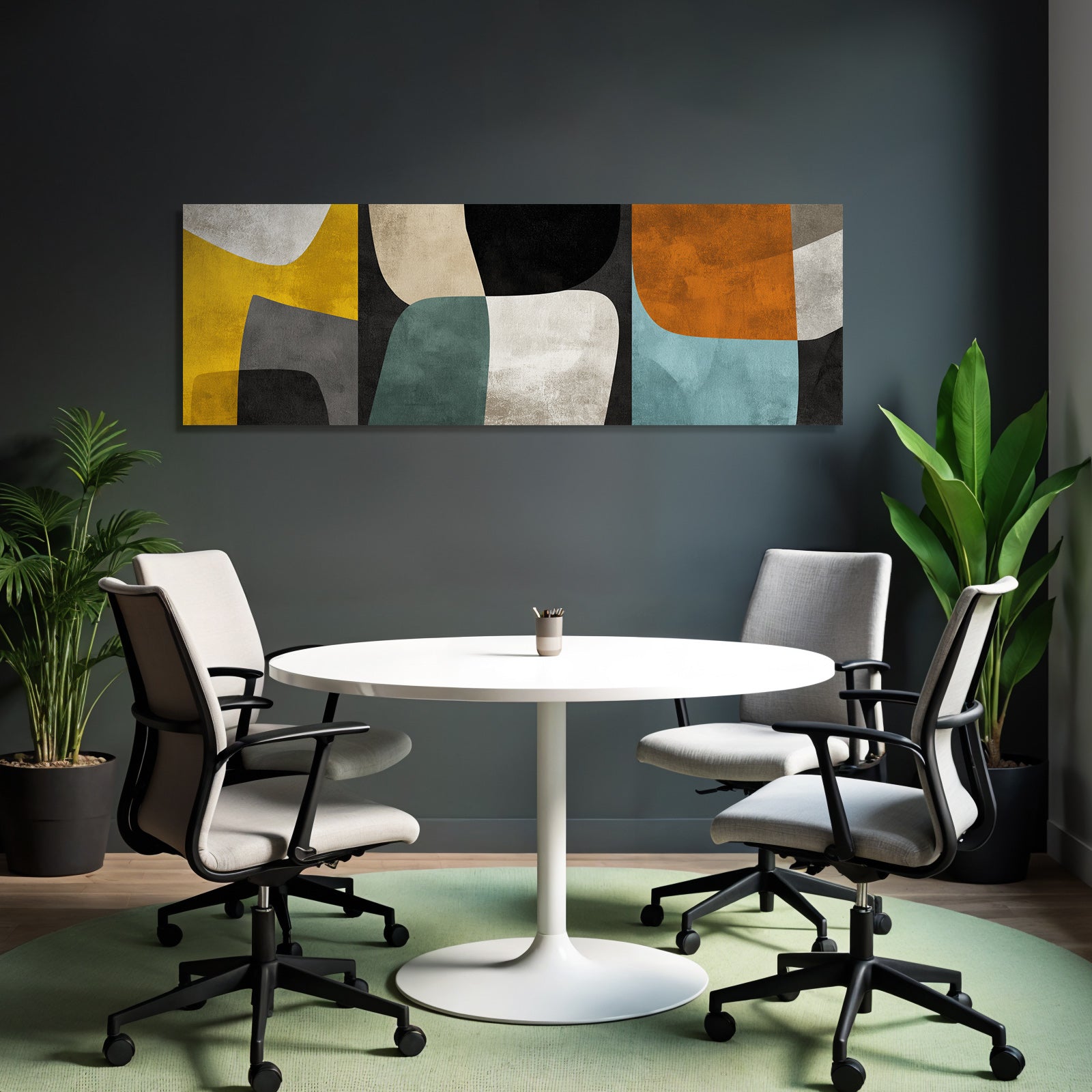 Abstraktes Design Mit Formen Und Farben Gelb Schwarz Gruen Weiss