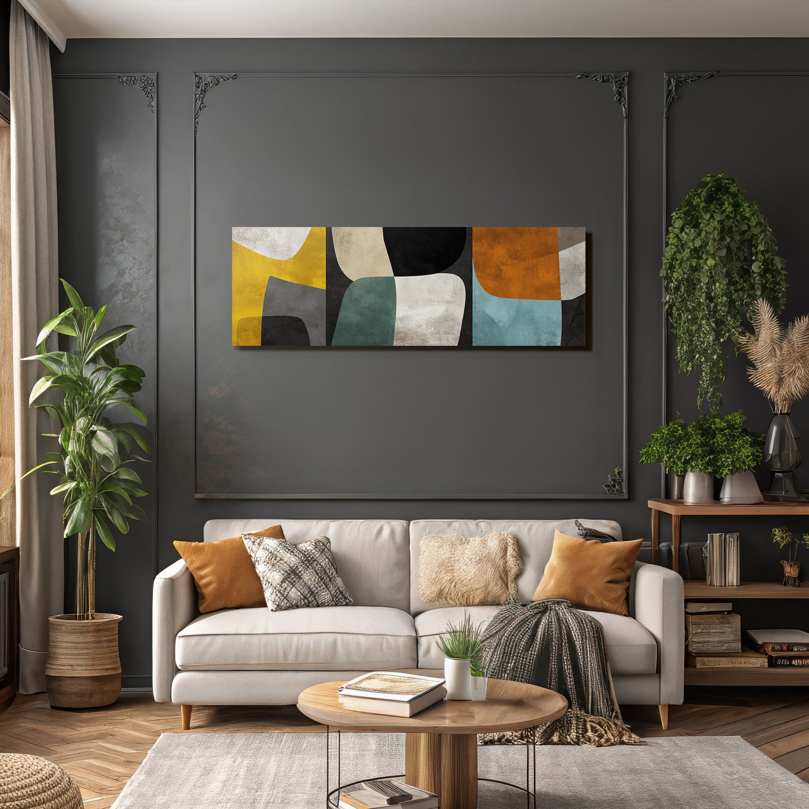 Abstraktes Design Mit Formen Und Farben Gelb Schwarz Gruen Weiss