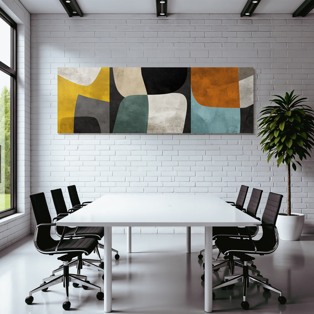 Abstraktes Design Mit Formen Und Farben Gelb Schwarz Gruen Weiss