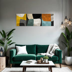 Abstraktes Design Mit Formen Und Farben Gelb Schwarz Gruen Weiss