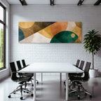 Abstraktes Design Ueberlappende Formen Orange Braun Gruen Creme