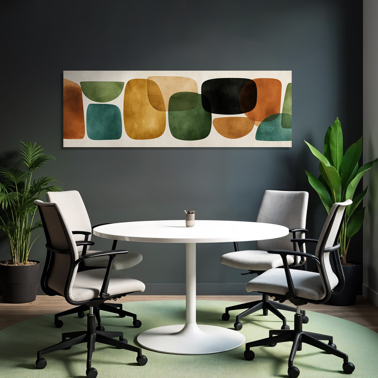 Abstraktes Design Verschiedene Formen Farben Gruen Braun Schwarz Warme Toene