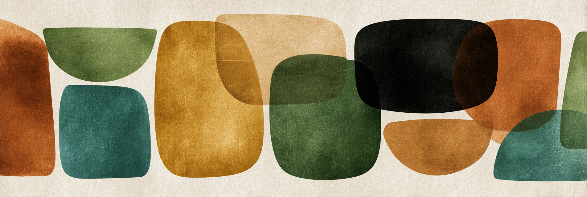 Abstraktes Design Verschiedene Formen Farben Gruen Braun Schwarz Warme Toene | Mid Century Modern | Einrichtungsstile