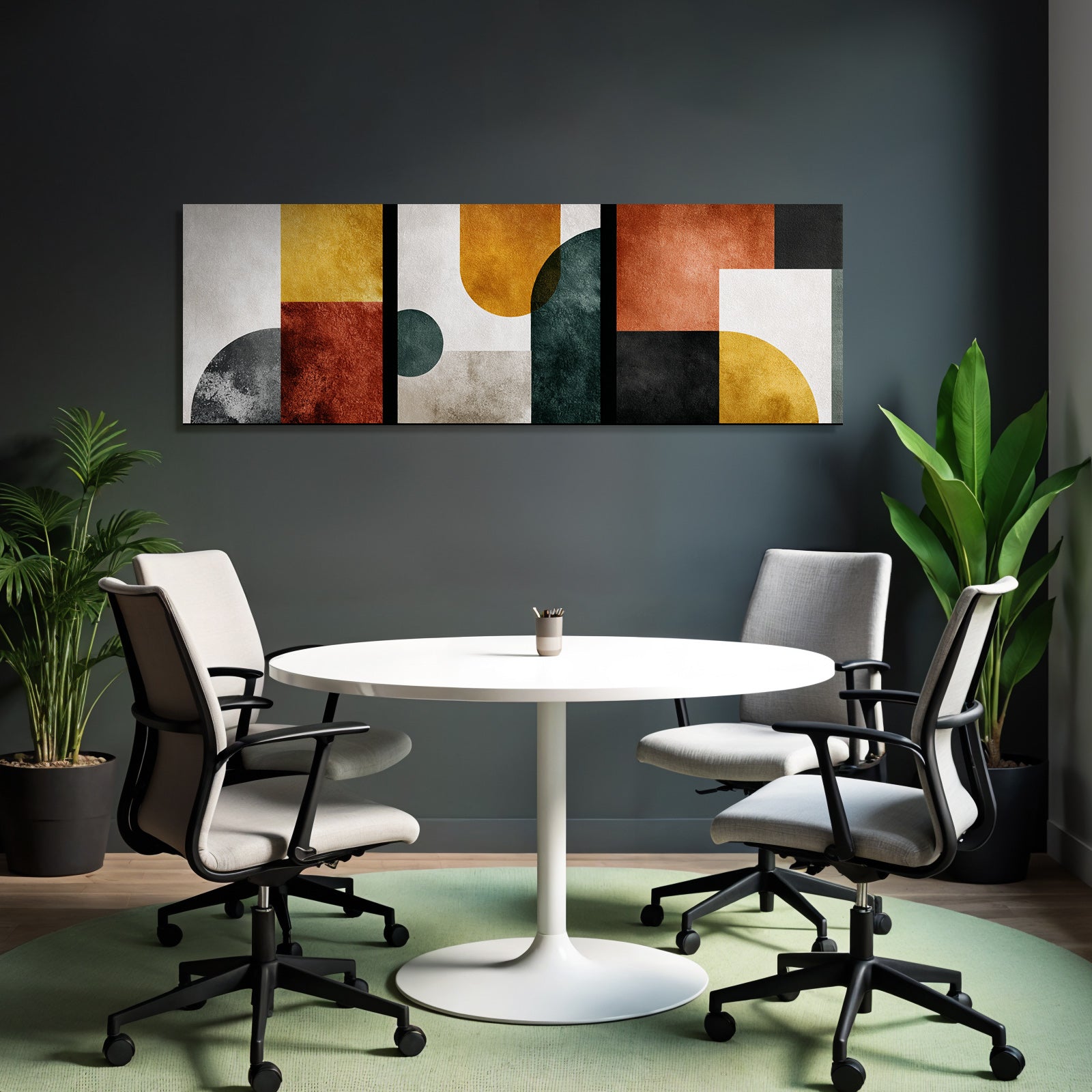 Abstraktes Kunstwerk Geometrische Formen Farben Gelb Rot Gruen Schwarz