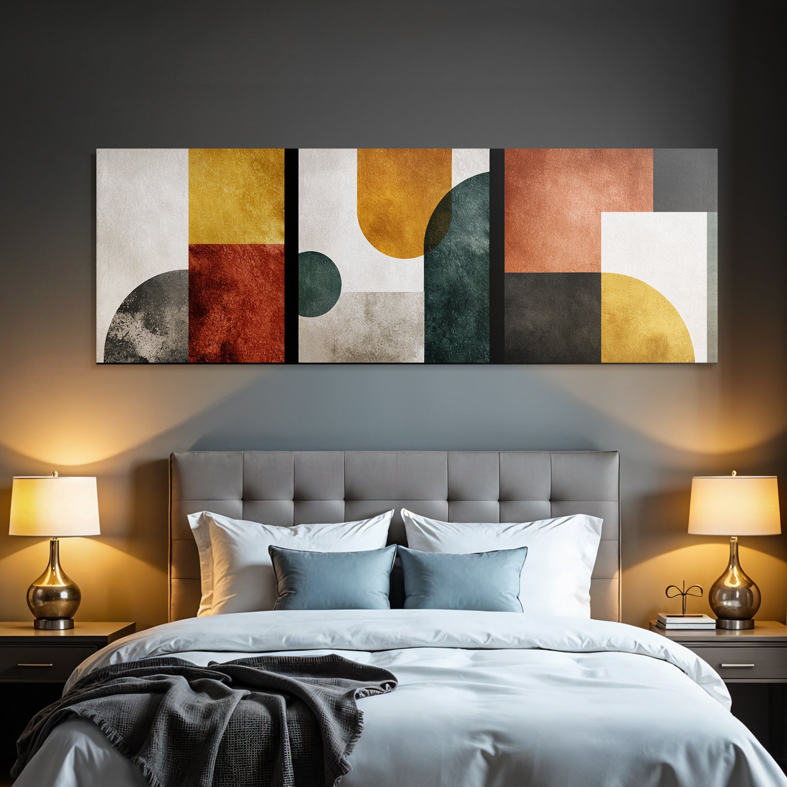 Abstraktes Kunstwerk Geometrische Formen Farben Gelb Rot Gruen Schwarz