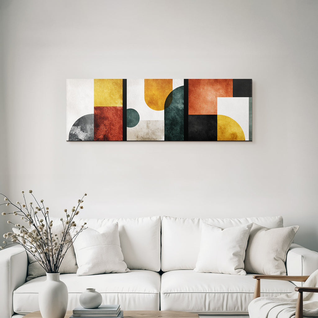 Abstraktes Kunstwerk Geometrische Formen Farben Gelb Rot Gruen Schwarz