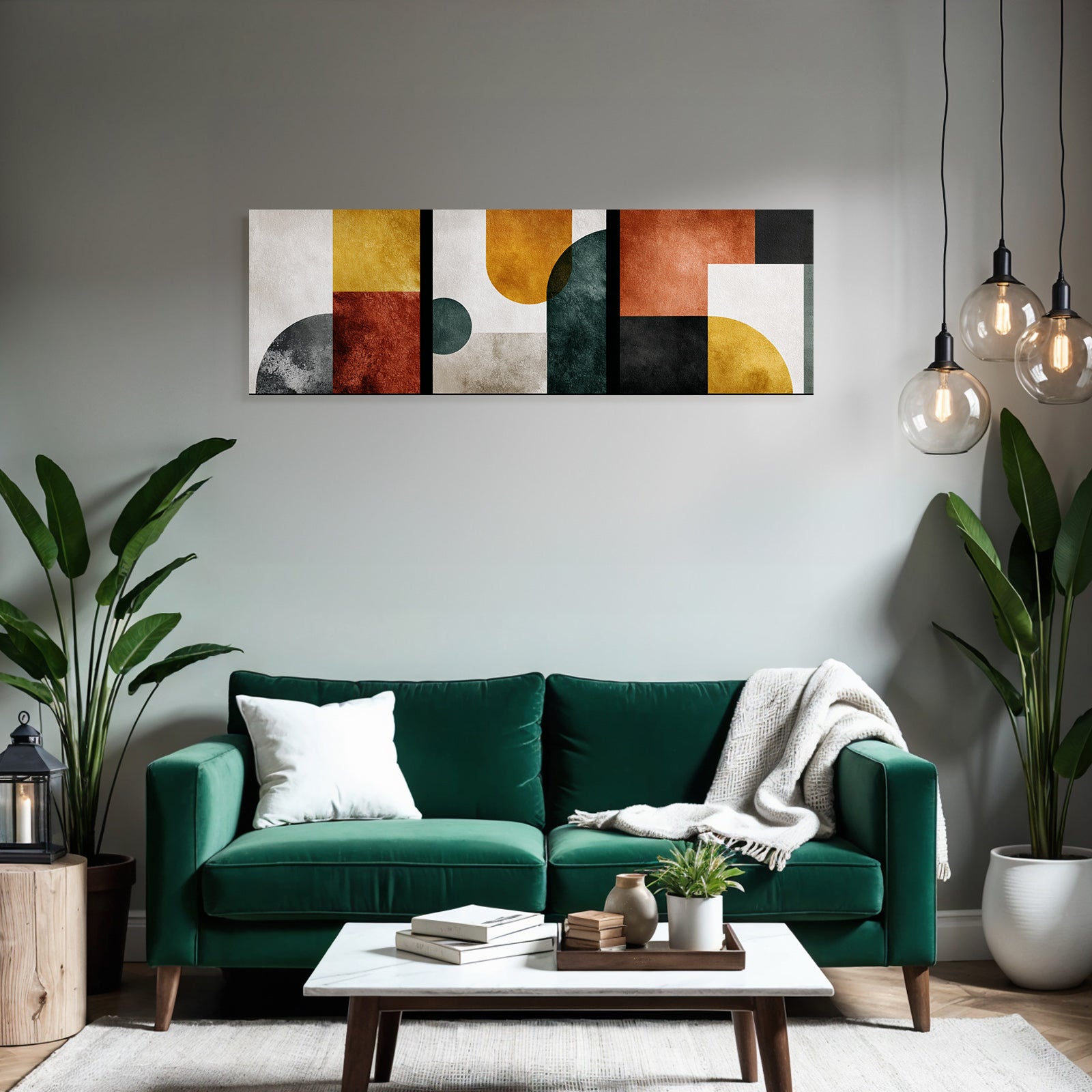 Abstraktes Kunstwerk Geometrische Formen Farben Gelb Rot Gruen Schwarz