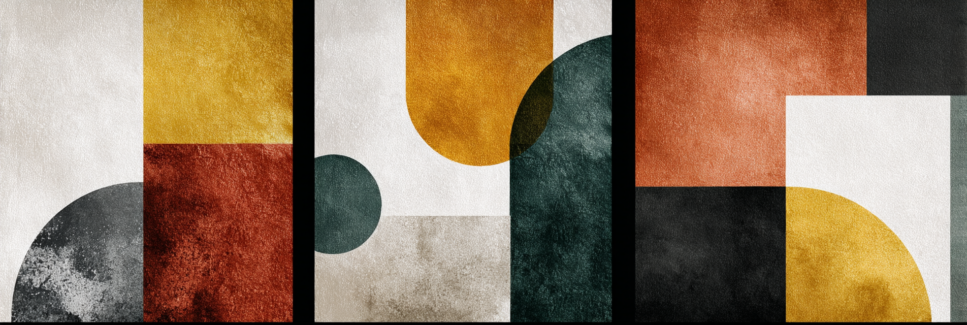 Abstraktes Kunstwerk Geometrische Formen Farben Gelb Rot Gruen Schwarz | Mid Century Modern | Einrichtungsstile