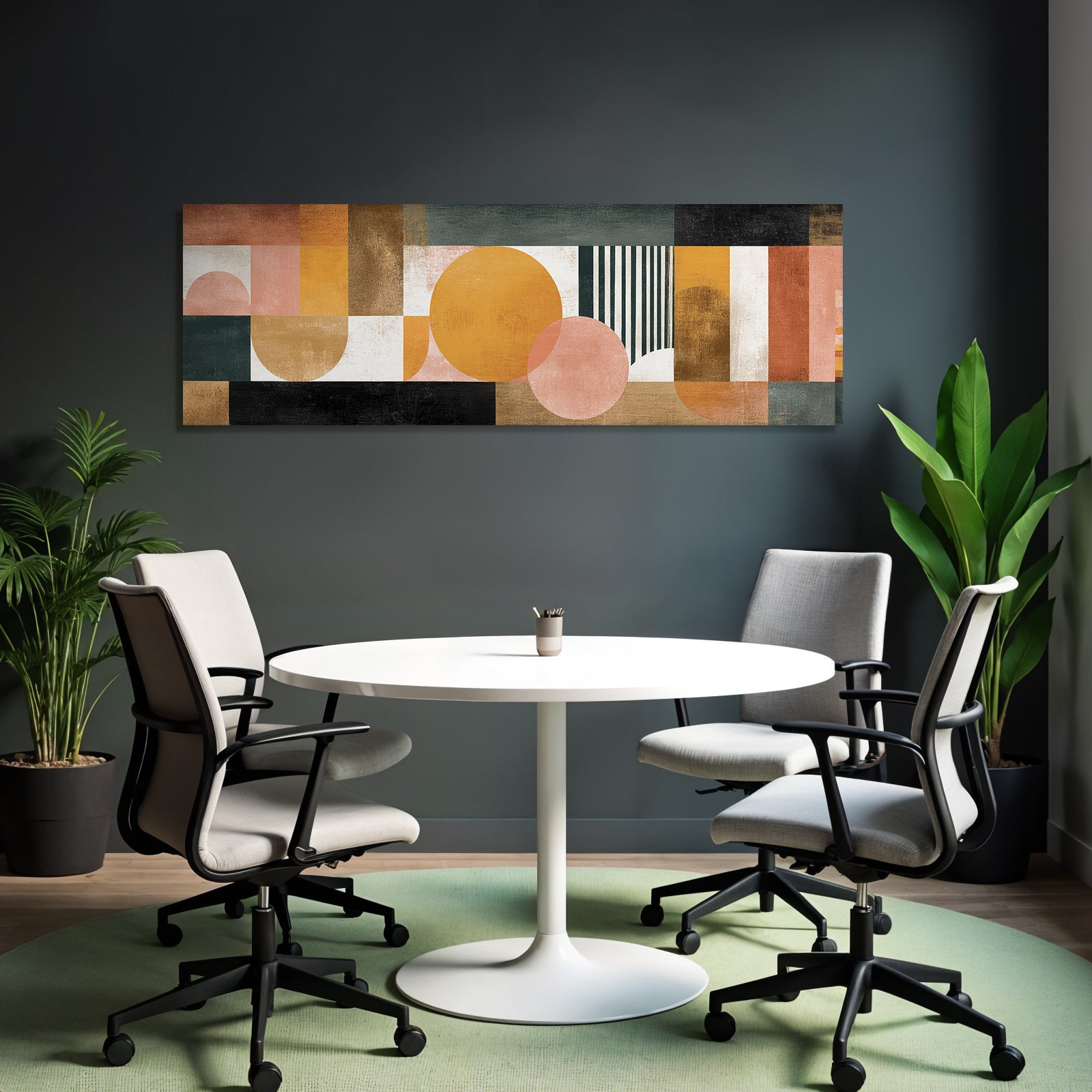 Abstraktes Kunstwerk Geometrische Formen Gedaempfte Farben Moderne Gestaltung