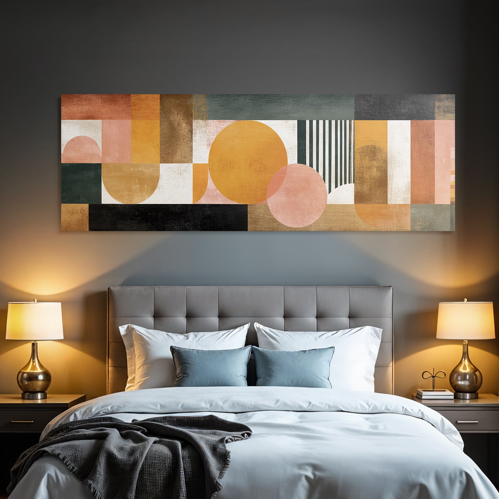 Abstraktes Kunstwerk Geometrische Formen Gedaempfte Farben Moderne Gestaltung