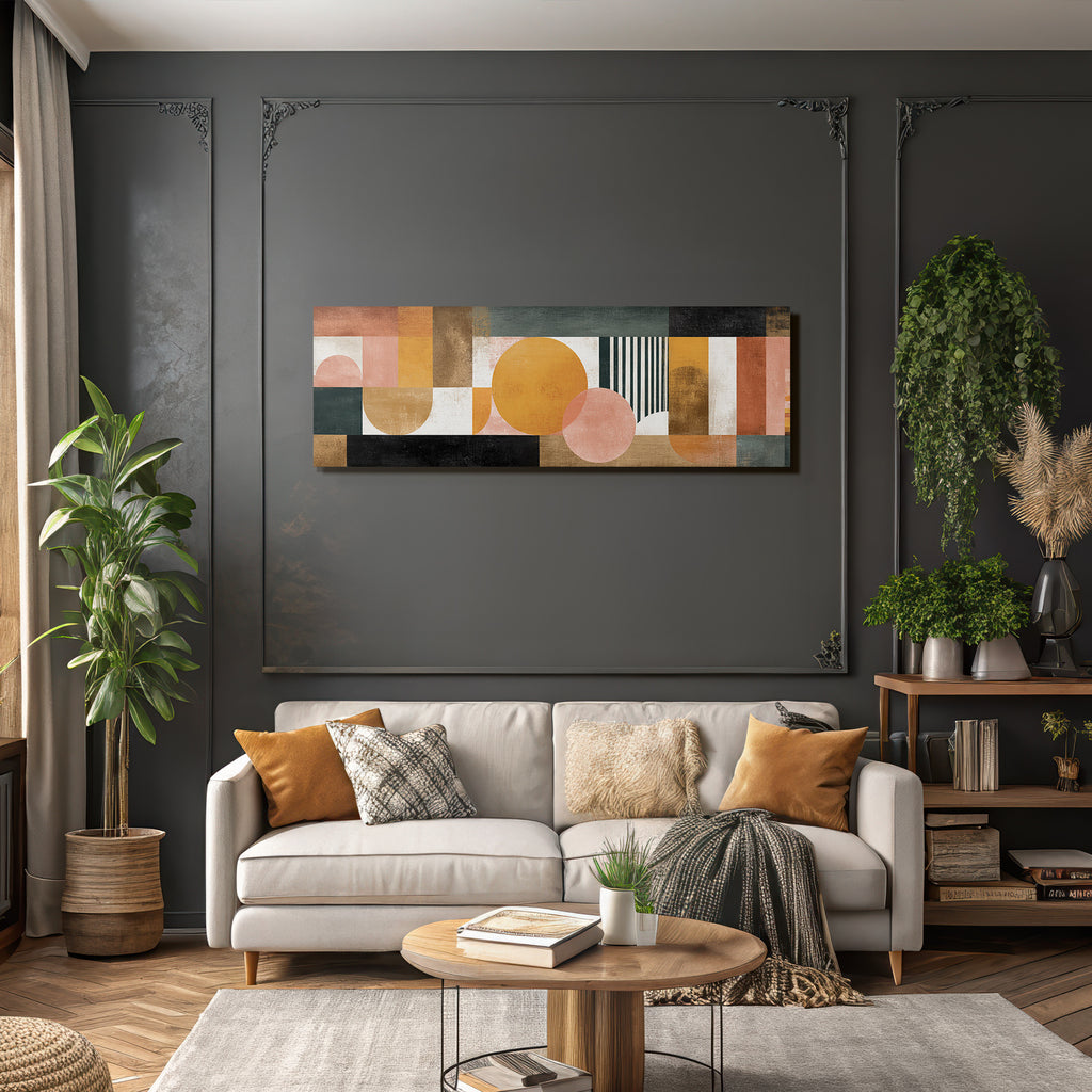 Abstraktes Kunstwerk Geometrische Formen Gedaempfte Farben Moderne Gestaltung