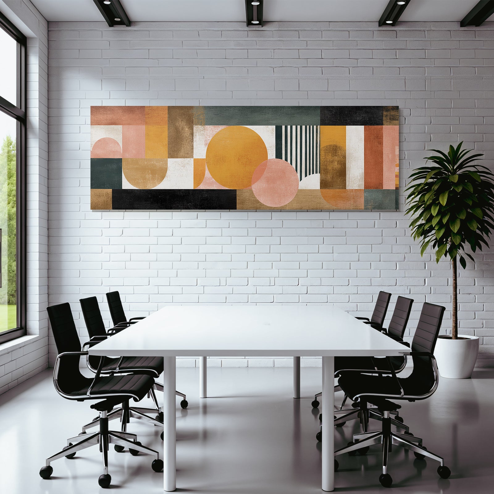 Abstraktes Kunstwerk Geometrische Formen Gedaempfte Farben Moderne Gestaltung