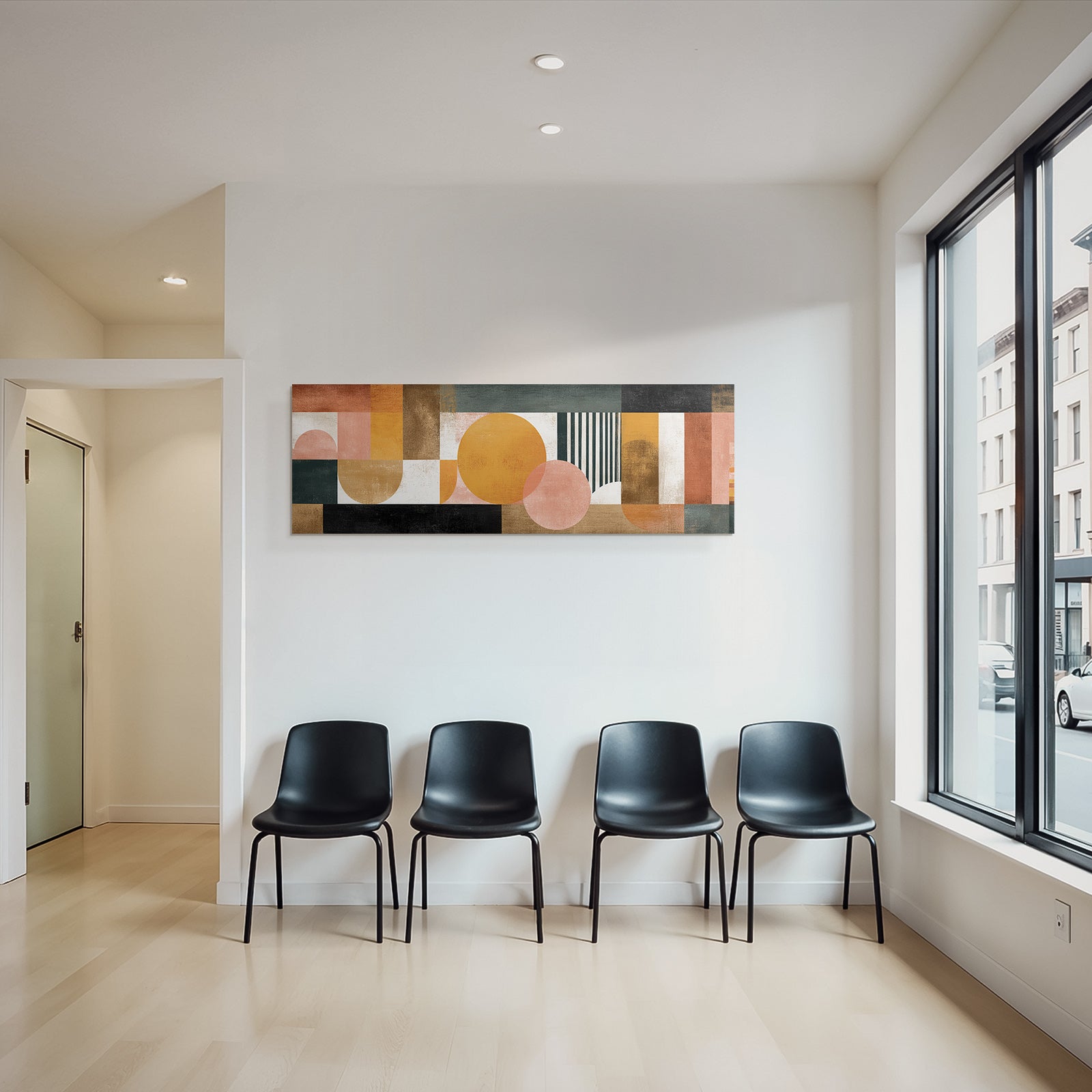 Abstraktes Kunstwerk Geometrische Formen Gedaempfte Farben Moderne Gestaltung