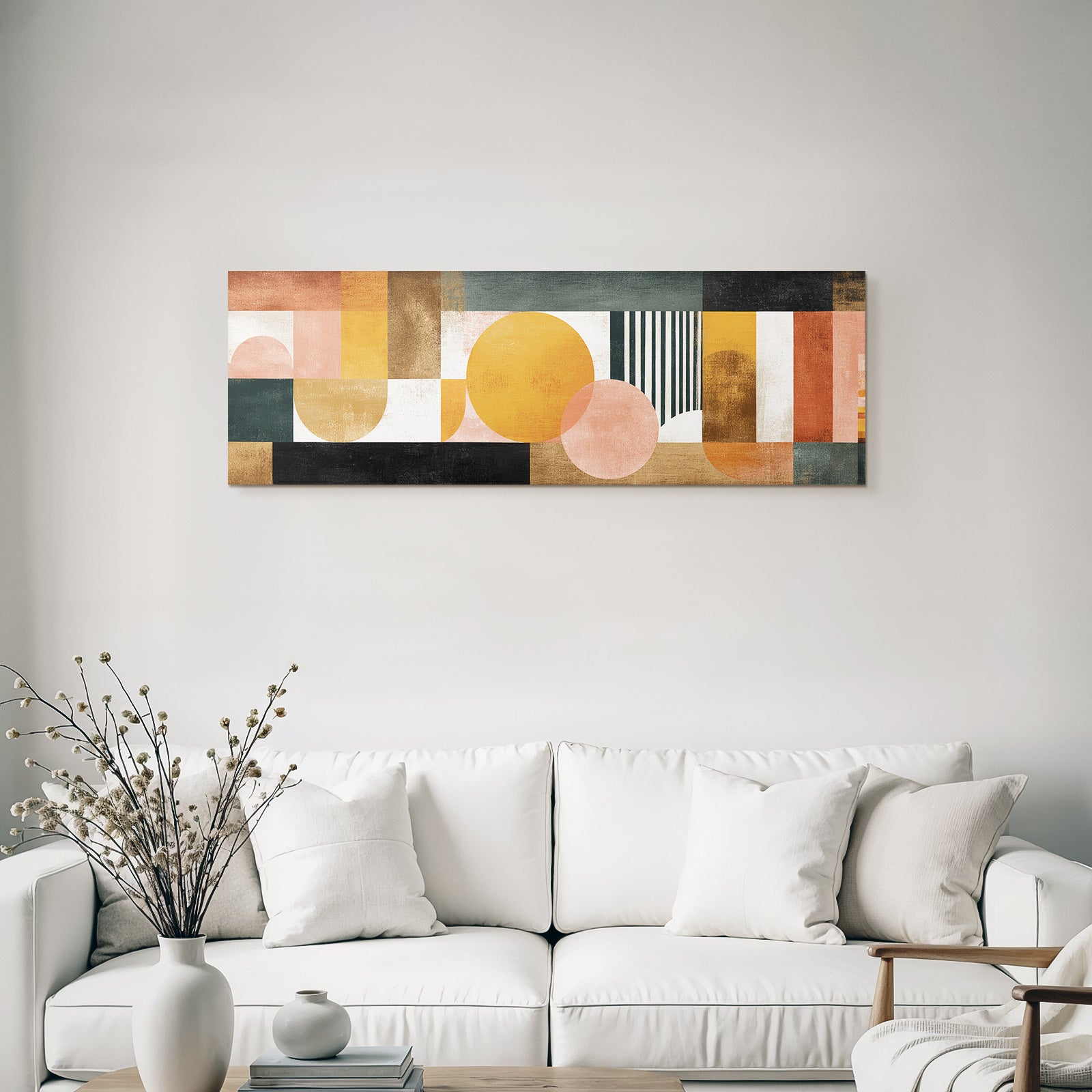 Abstraktes Kunstwerk Geometrische Formen Gedaempfte Farben Moderne Gestaltung