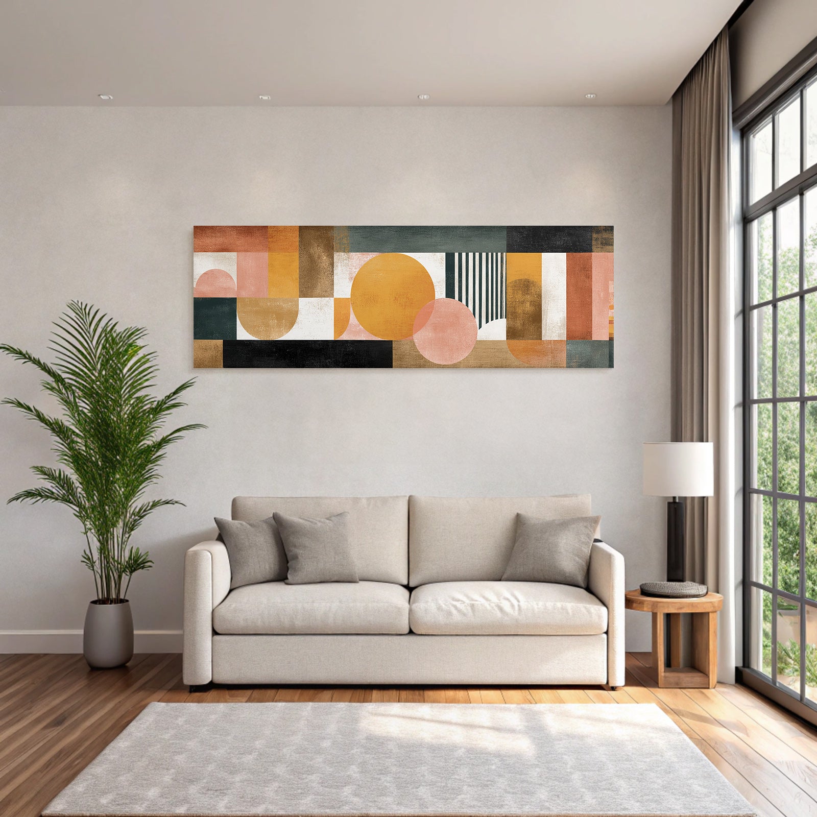 Abstraktes Kunstwerk Geometrische Formen Gedaempfte Farben Moderne Gestaltung