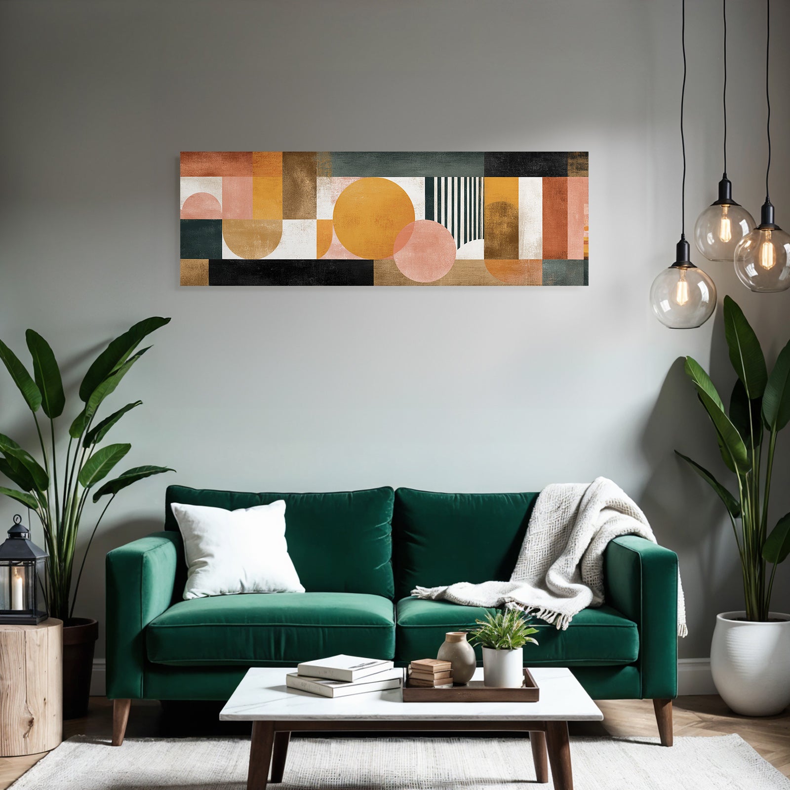 Abstraktes Kunstwerk Geometrische Formen Gedaempfte Farben Moderne Gestaltung