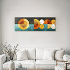 Abstraktes Kunstwerk Geometrische Formen Orange Gold Teal Schwarz