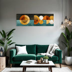 Abstraktes Kunstwerk Geometrische Formen Orange Gold Teal Schwarz