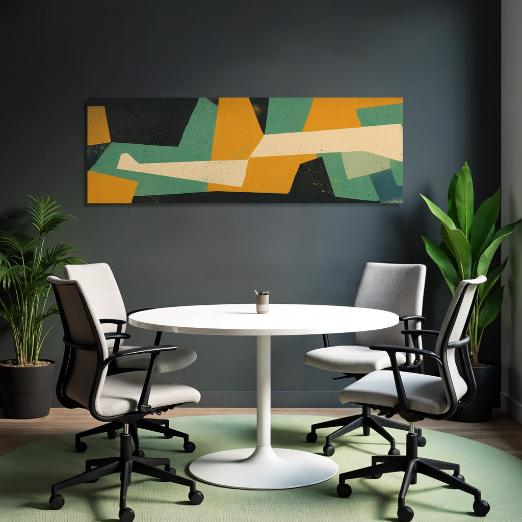 Abstraktes Kunstwerk Geometrische Formen Tuerkis Schwarz Orange Creme