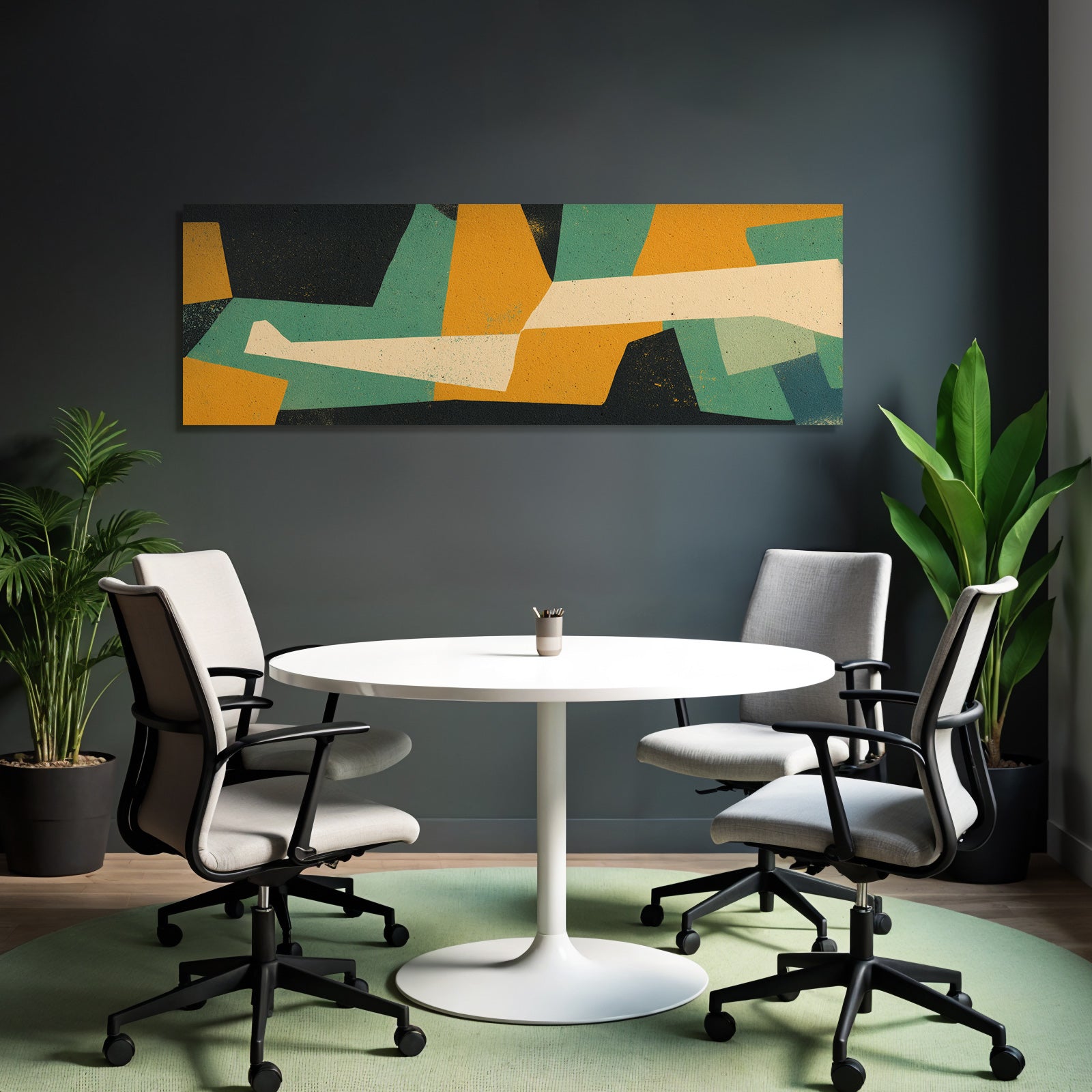 Abstraktes Kunstwerk Geometrische Formen Tuerkis Schwarz Orange Creme