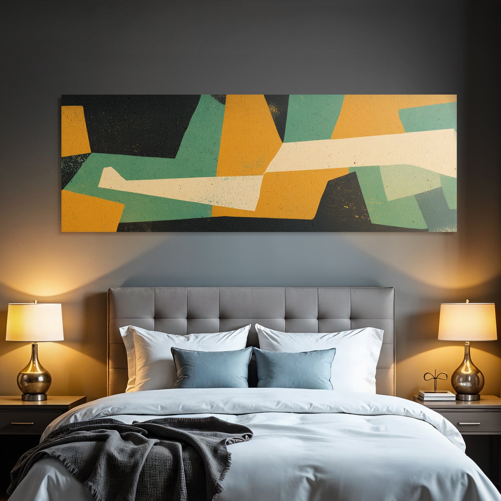 Abstraktes Kunstwerk Geometrische Formen Tuerkis Schwarz Orange Creme