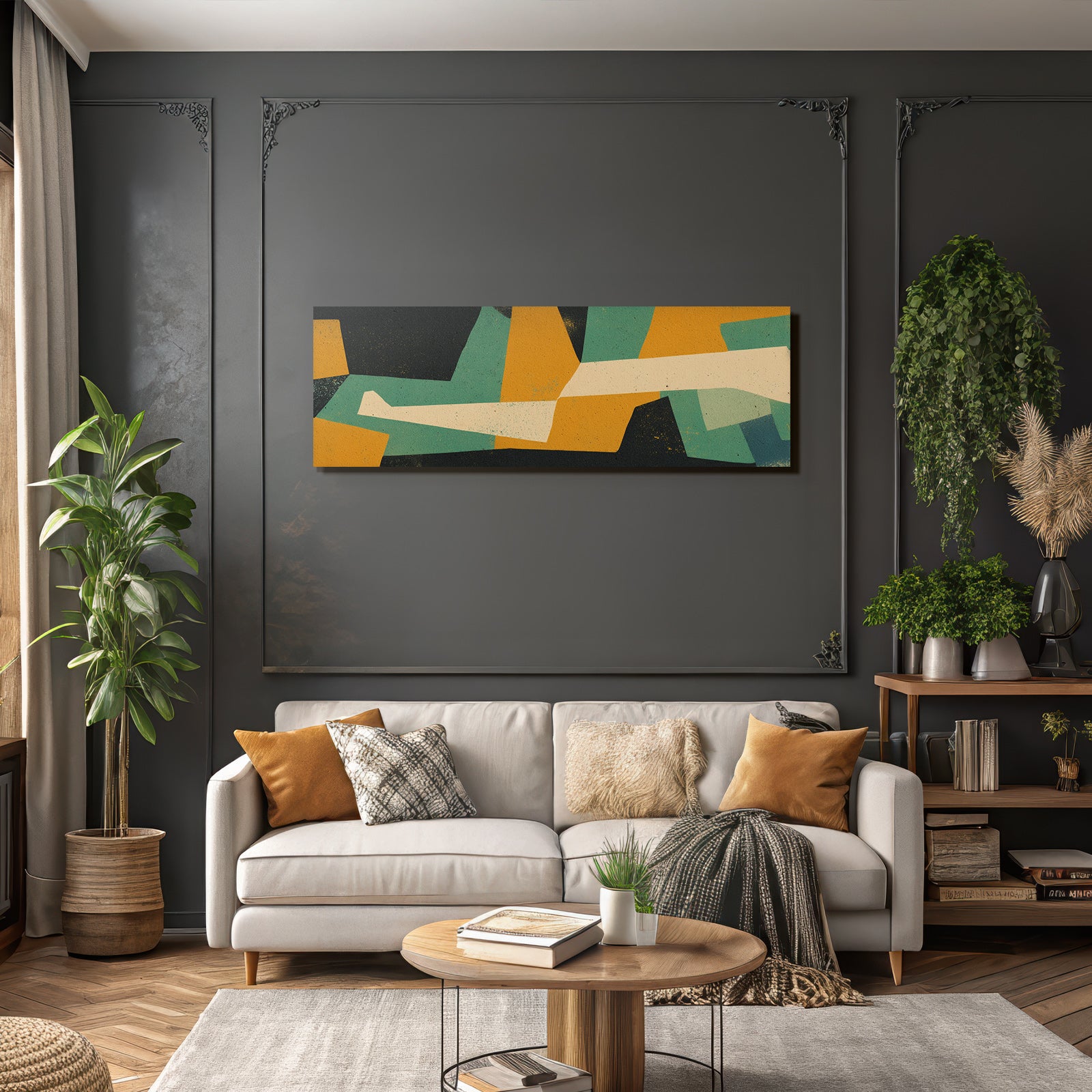 Abstraktes Kunstwerk Geometrische Formen Tuerkis Schwarz Orange Creme