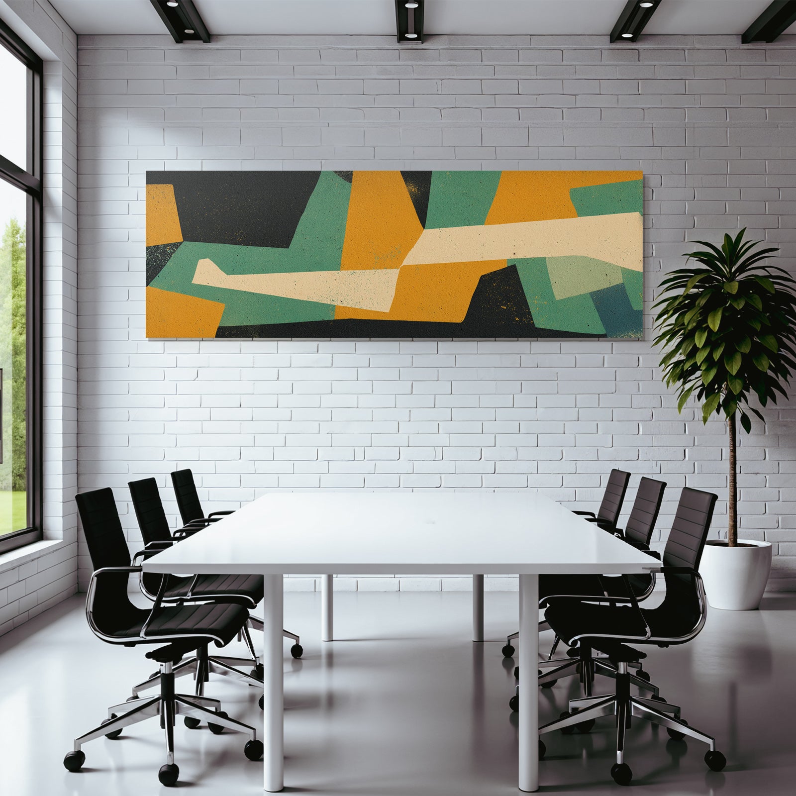 Abstraktes Kunstwerk Geometrische Formen Tuerkis Schwarz Orange Creme