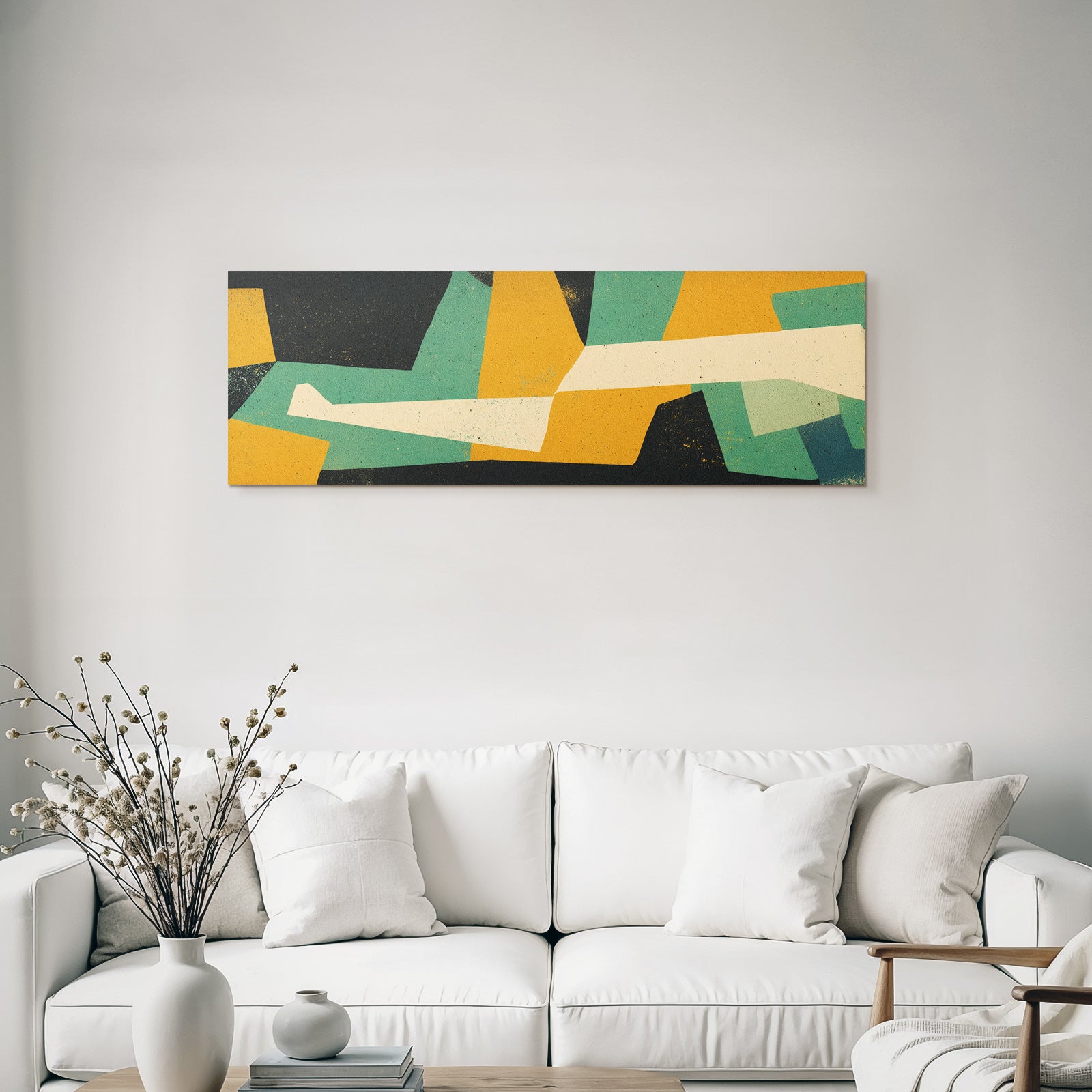 Abstraktes Kunstwerk Geometrische Formen Tuerkis Schwarz Orange Creme