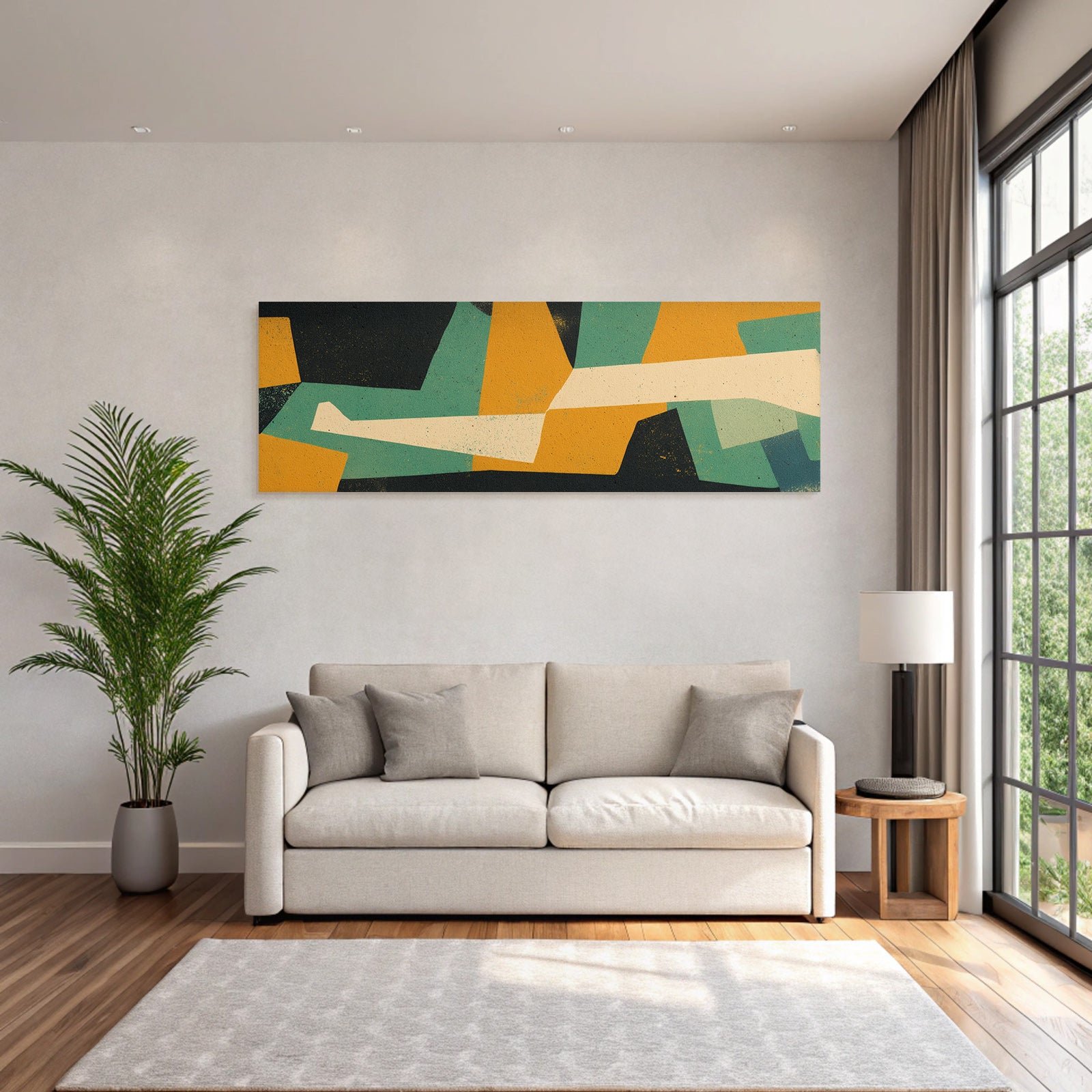 Abstraktes Kunstwerk Geometrische Formen Tuerkis Schwarz Orange Creme