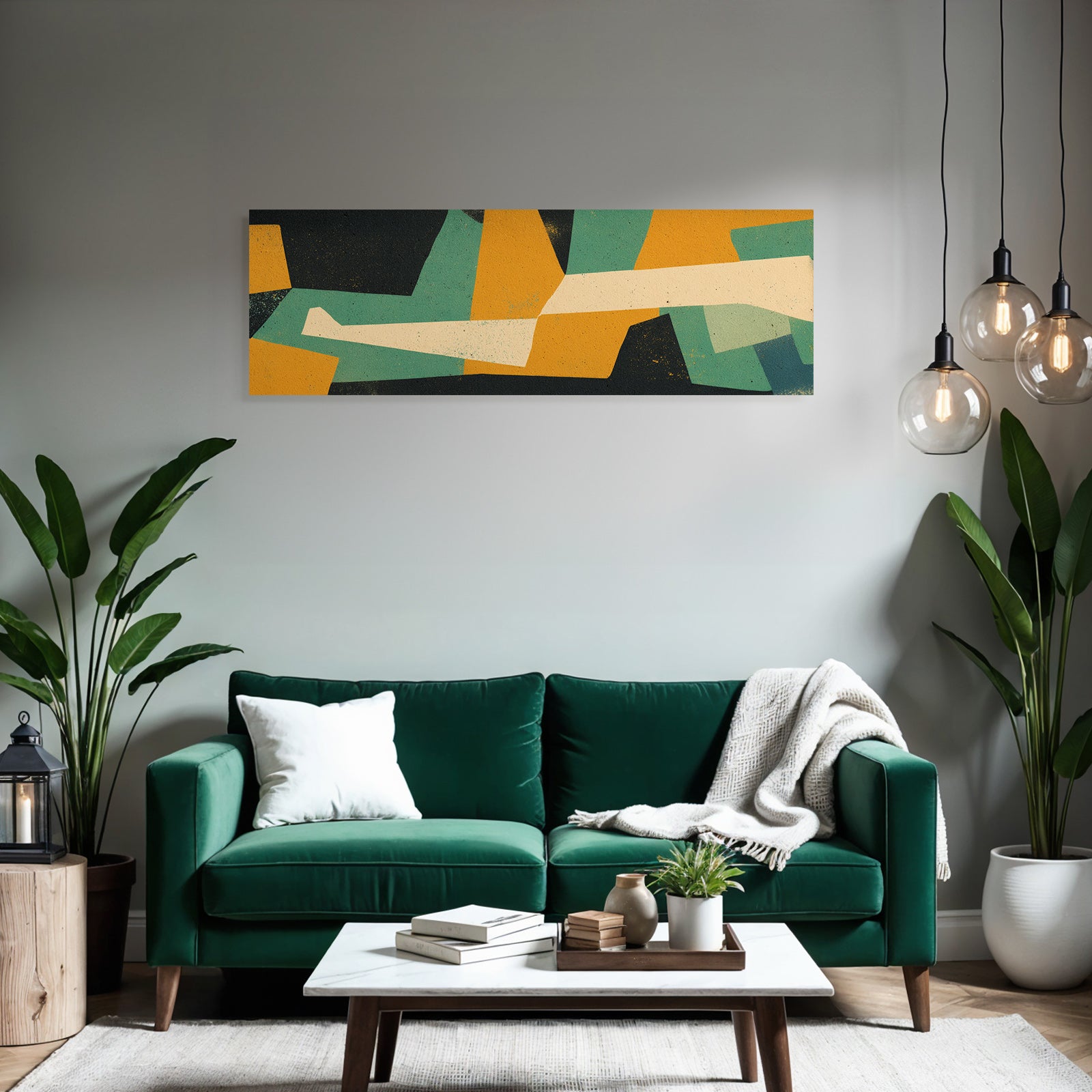 Abstraktes Kunstwerk Geometrische Formen Tuerkis Schwarz Orange Creme