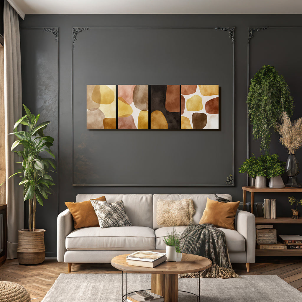 Abstrakteskunst Geometrischeformen Warmeerde Toene Vertikale Panels