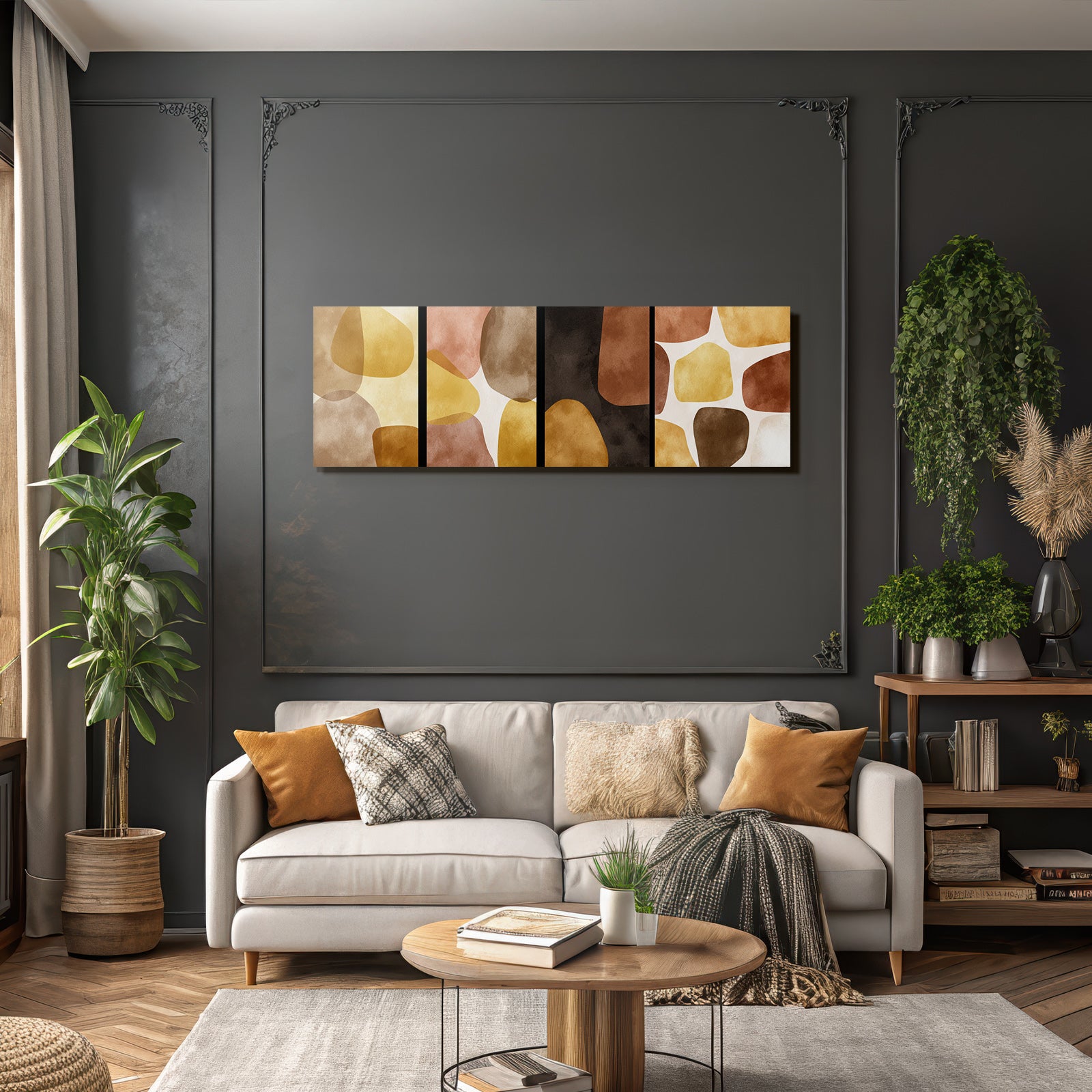 Abstrakteskunst Geometrischeformen Warmeerde Toene Vertikale Panels
