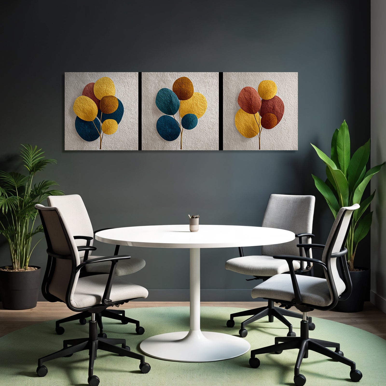 Triptychon Von Pflanzen In Erdtoenen Mit Texturiertem Hintergrund